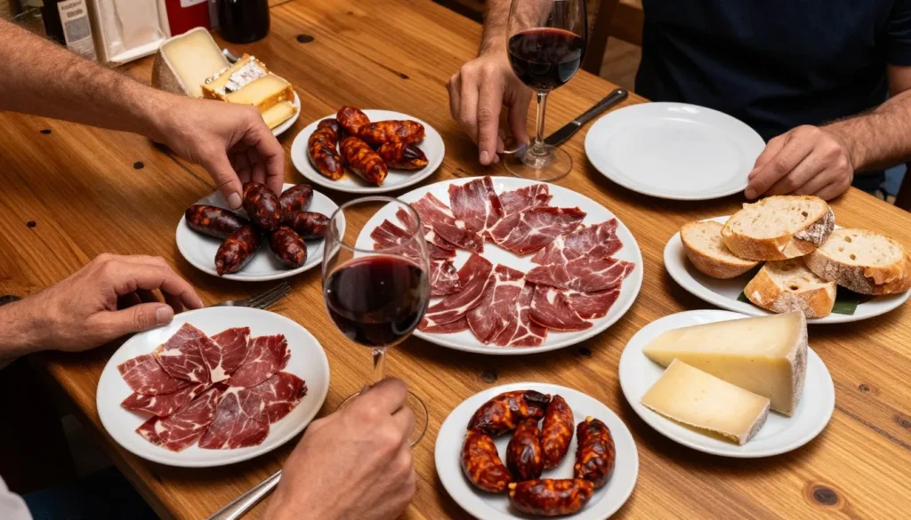 Traditional Leon tapas dishes displayed on bar counter with local wine