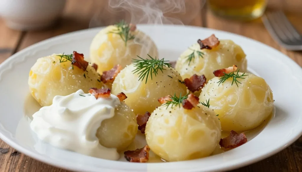 Traditional Lithuanian cepelinai dish served in a restaurant