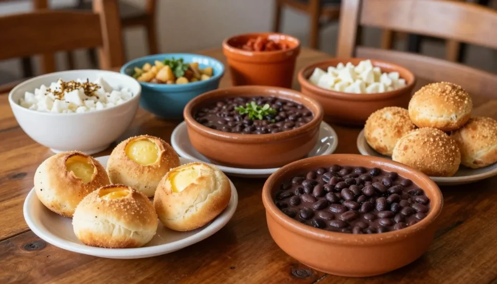Traditional Minas Gerais cuisine spread on rustic wooden table