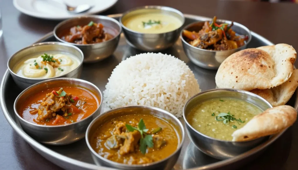 Traditional Rajasthani thali meal served at local restaurant near Ranthambore