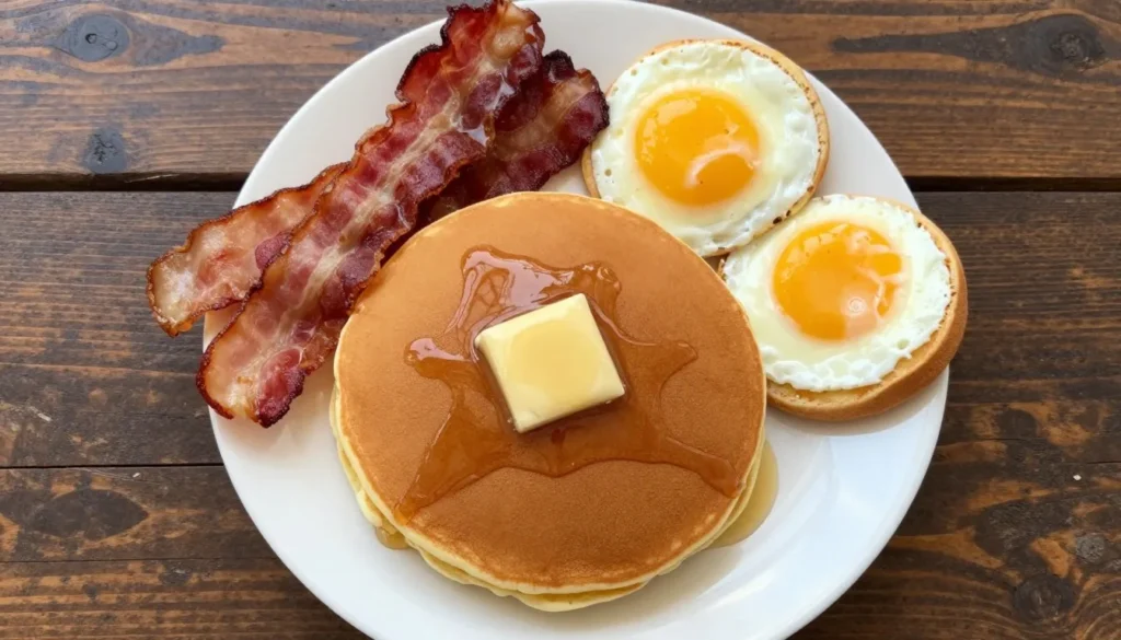 Traditional Southern breakfast with pancakes and local mountain ingredients Traditional Southern breakfast with pancakes and local mountain ingredients