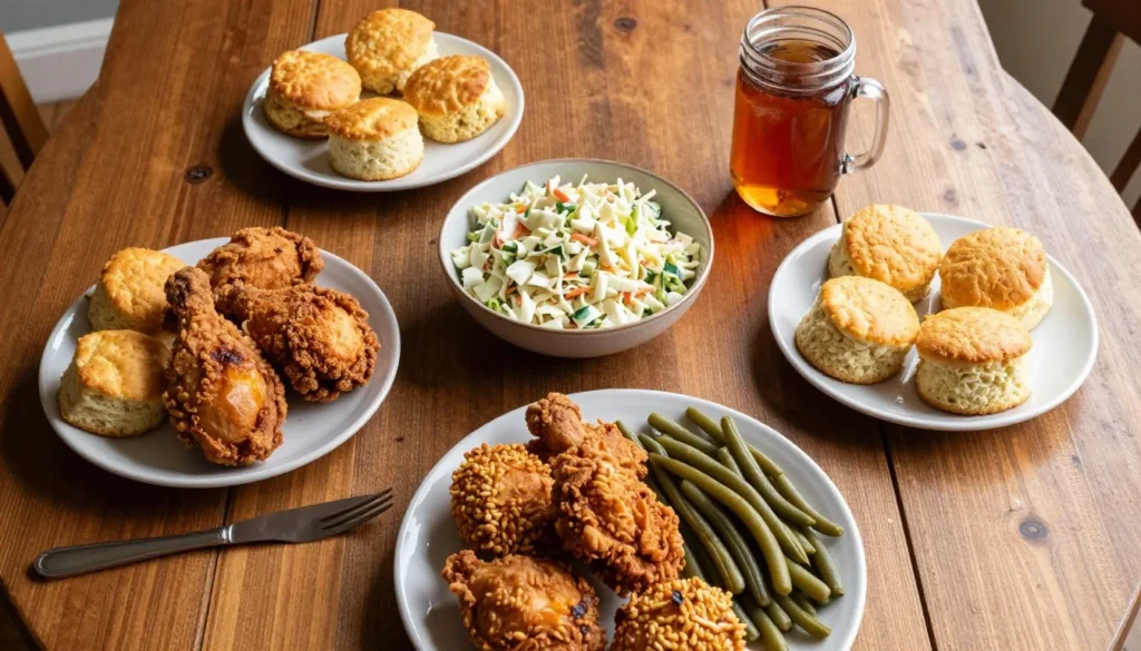 Traditional Southern meal with regional Tennessee cuisine Traditional Southern meal with regional Tennessee cuisine