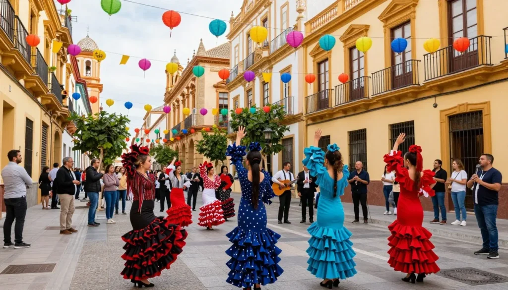 Traditional Spanish festival celebration in Malaga streets
