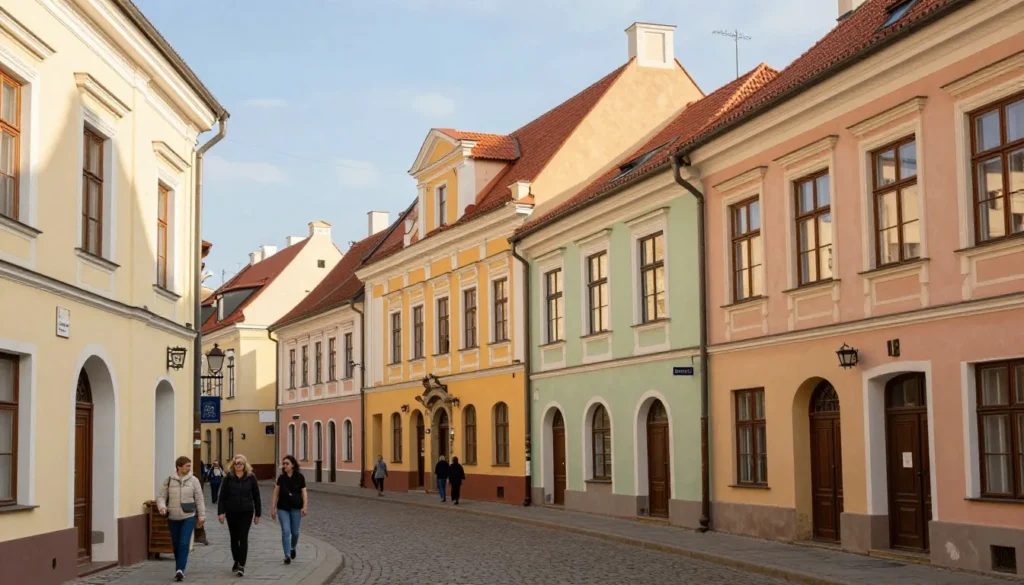 Traditional Vilnius architecture with colorful buildings in old town