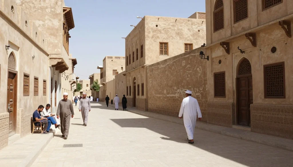 Traditional Zabid street scene with historic buildings under pleasant weather conditions Traditional Zabid street scene with historic buildings under pleasant weather conditions