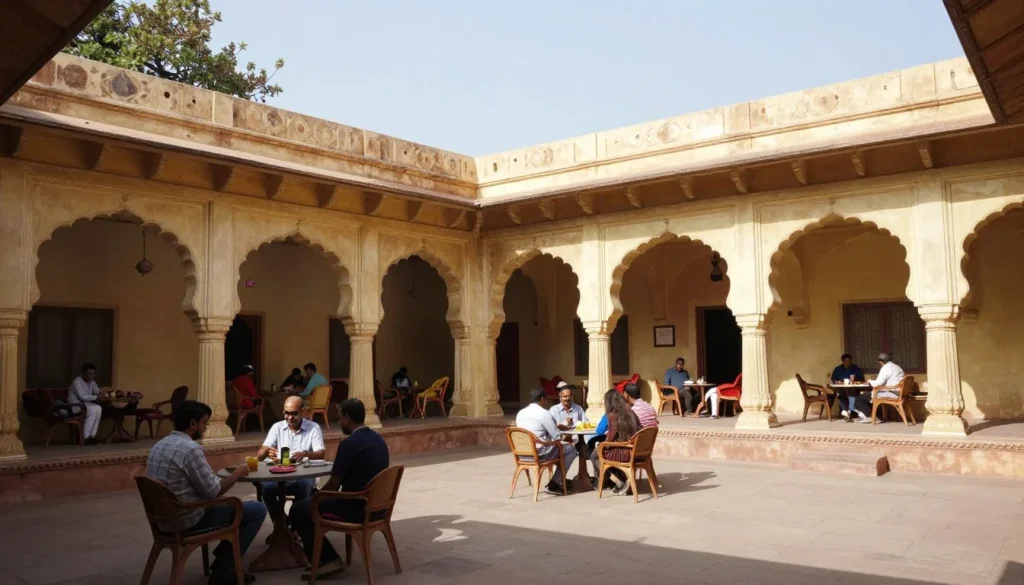 Traditional heritage hotel courtyard in Sawai Madhopur with Rajasthani architecture