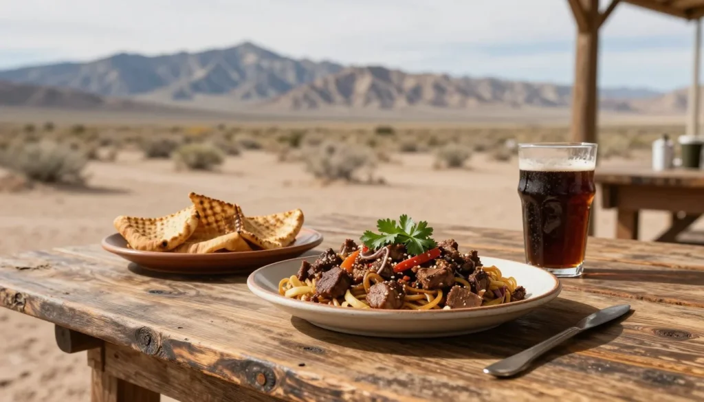 Traditional western meal in Nevada desert setting