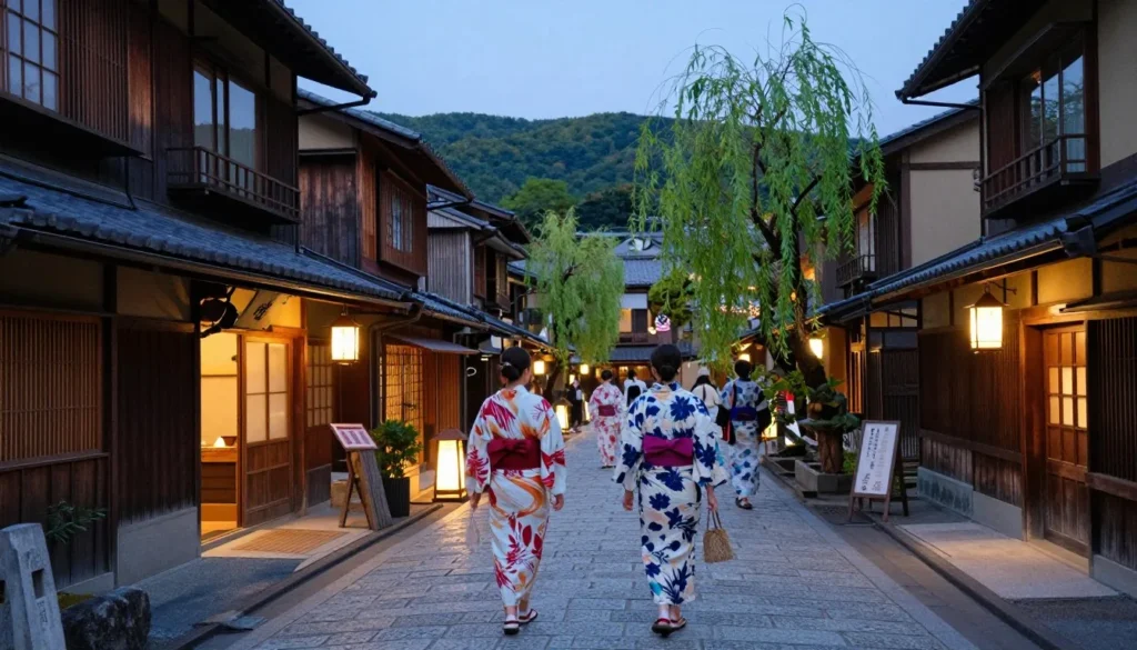 Traditional wooden buildings along Kinosaki Onsen streets Traditional wooden buildings along Kinosaki Onsen streets