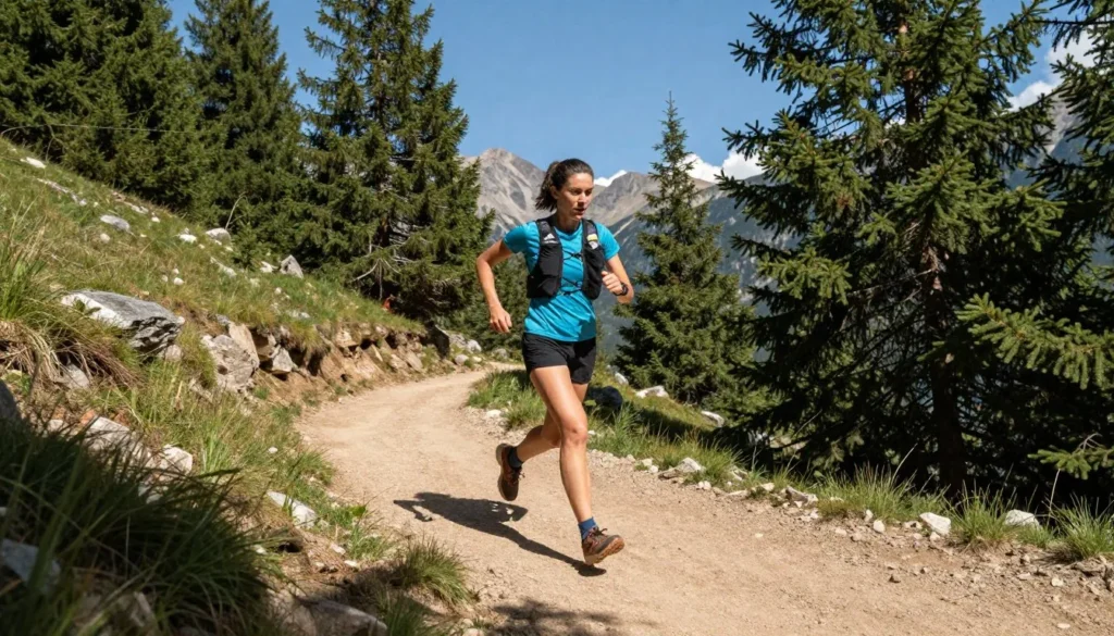 Trail runner on mountain path with scenic Raft River Mountains backdrop Trail runner on mountain path with scenic Raft River Mountains backdrop