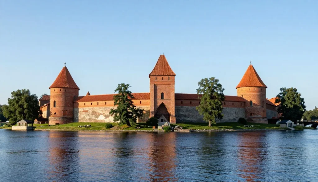 Trakai Island Castle surrounded by lake water