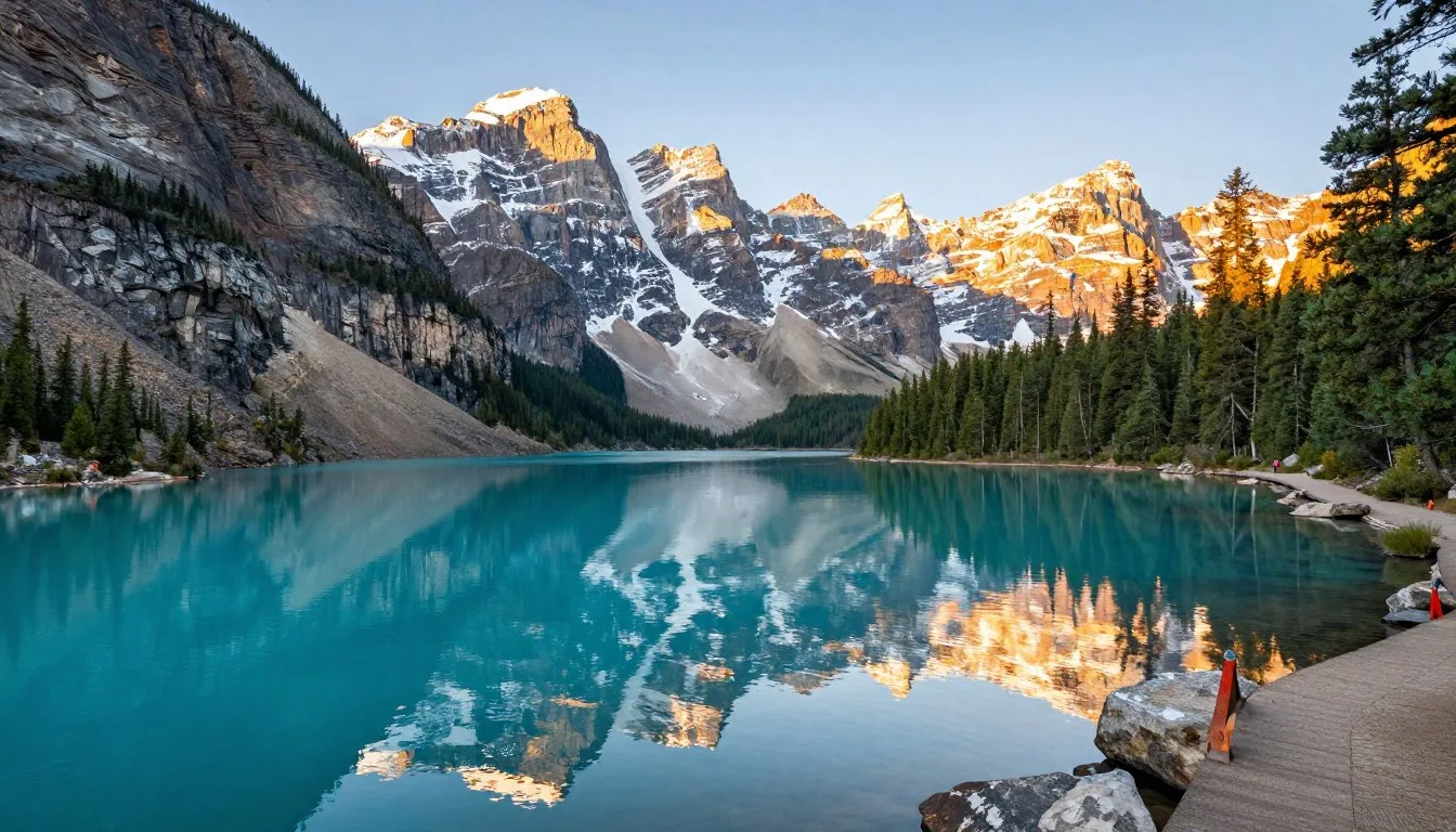 Turquoise Lake Colorado surrounded by mountain peaks reflecting in crystal clear water