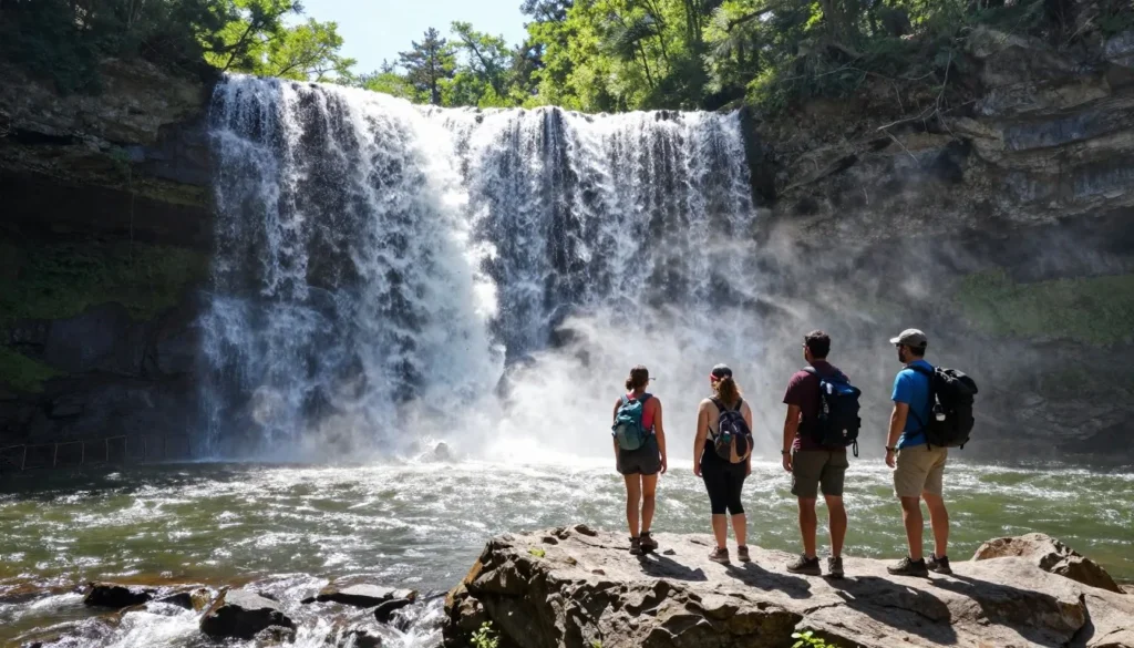 Upper Greeter Falls Tennessee with hikers viewing Upper Greeter Falls Tennessee with hikers viewing
