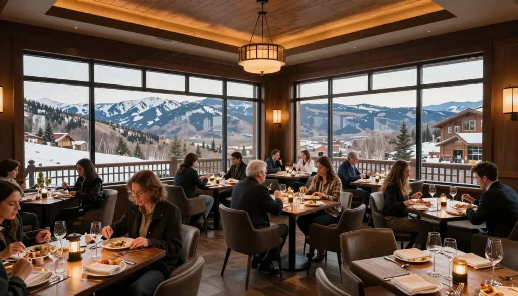 Upscale restaurant interior at Park City Mountain with mountain views Upscale restaurant interior at Park City Mountain with mountain views
