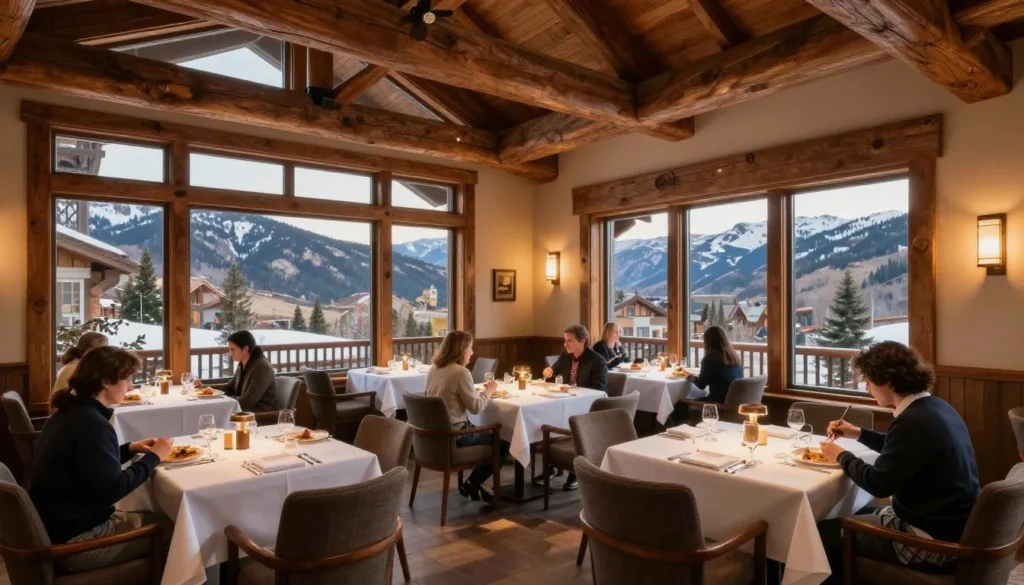 Upscale restaurant interior in Vail with mountain views Upscale restaurant interior in Vail with mountain views