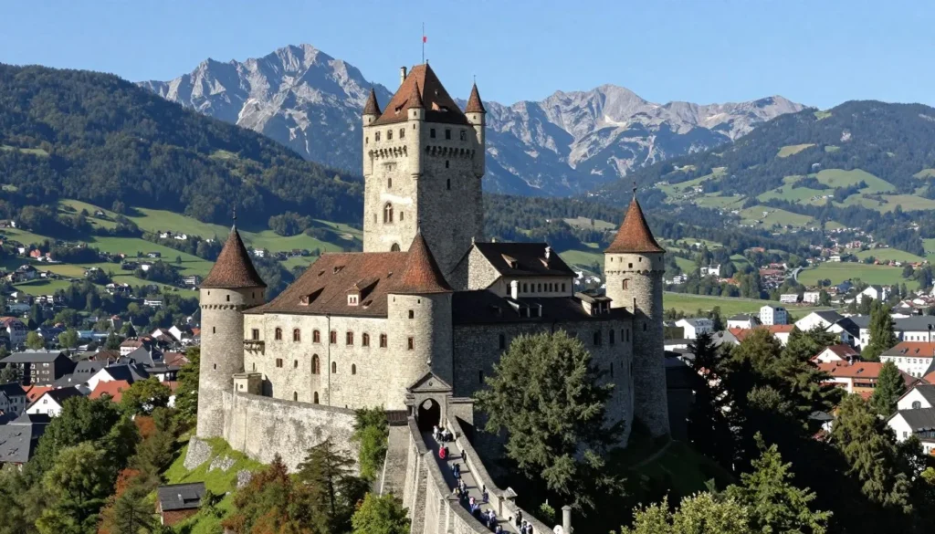 Vaduz Castle perched on hillside above the capital city of Liechtenstein