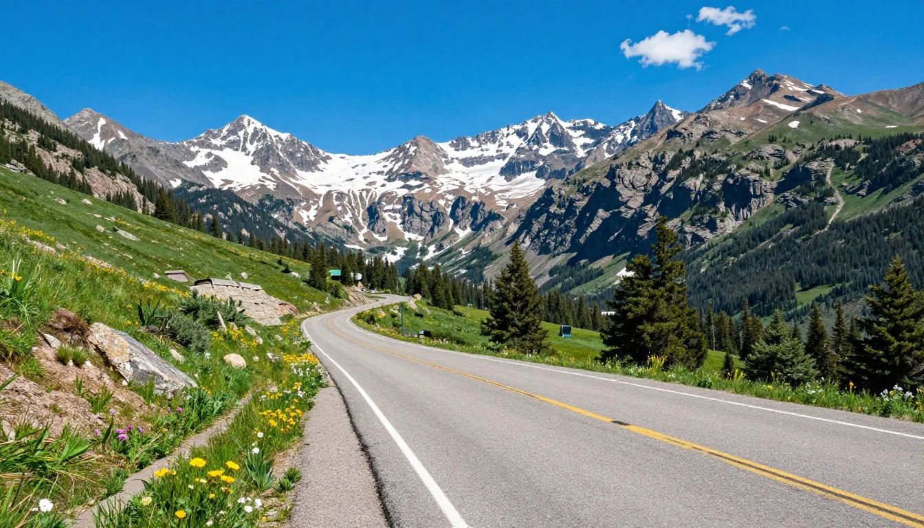 Vail Pass Road Colorado scenic mountain highway winding through Rocky Mountains