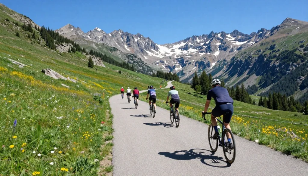 Vail Pass bike path along scenic mountain route Vail Pass bike path along scenic mountain route