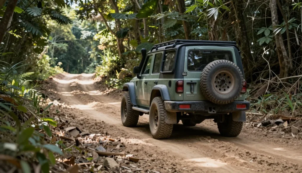 Vehicle on dirt trail at Doe Mountain recreation area