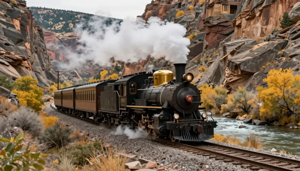 Vintage steam train traveling through scenic Provo Canyon