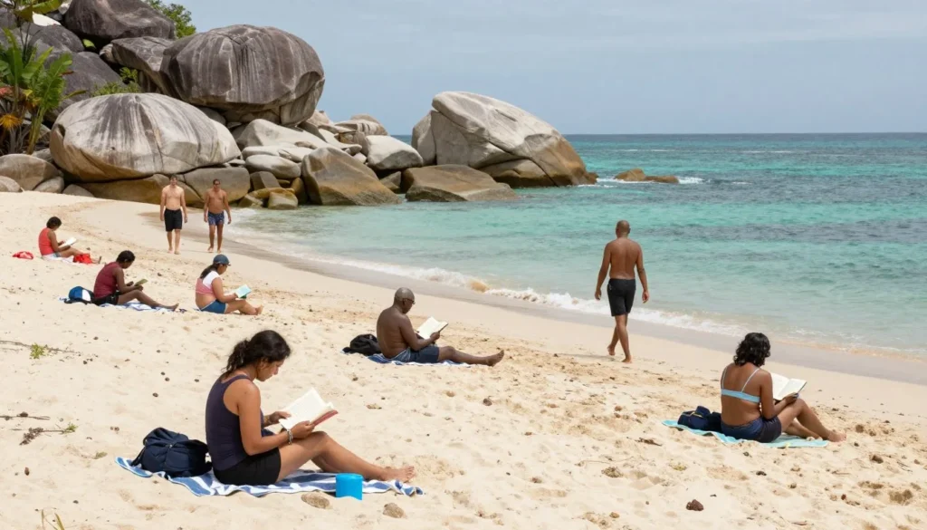 Visitors enjoying peaceful afternoon at Sand Harbor Beach
