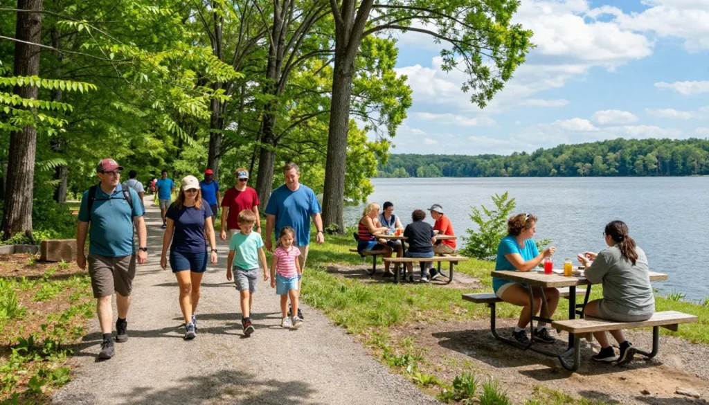 Visitors enjoying recreational activities at Duck Island including hiking and picnicking Visitors enjoying recreational activities at Duck Island including hiking and picnicking