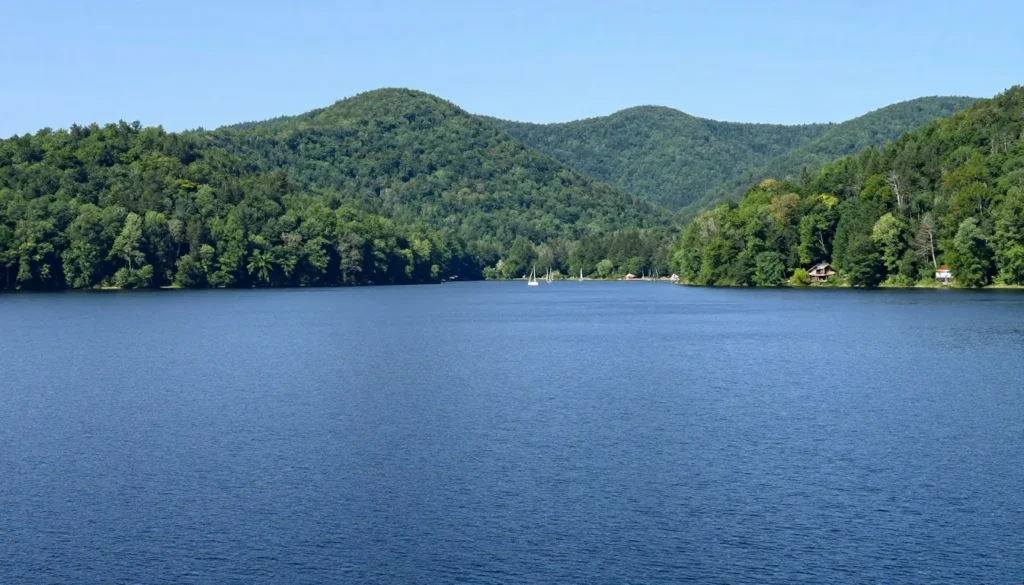 Watauga Lake scenic view with mountains and clear water Watauga Lake scenic view with mountains and clear water