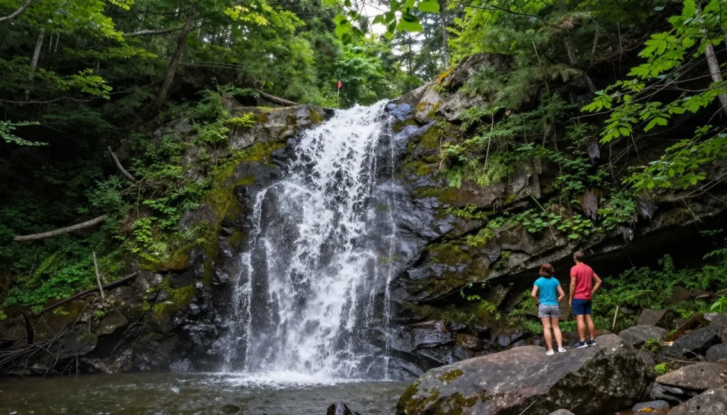 Waterfall cascade in Pisgah National Forest with lush vegetation Waterfall cascade in Pisgah National Forest with lush vegetation