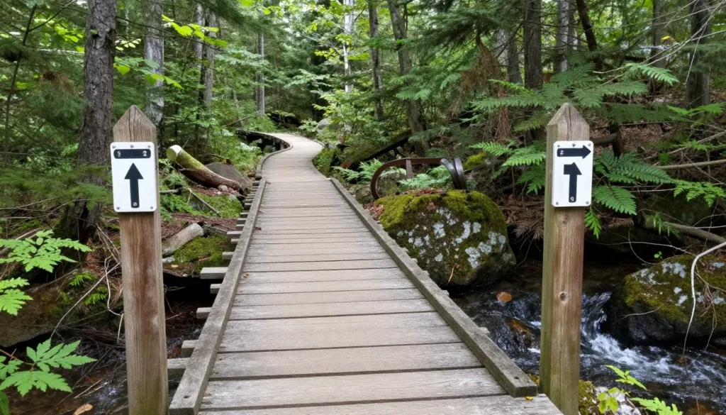 Well-maintained hiking trail in North Carolina mountains showing safe outdoor recreation Well-maintained hiking trail in North Carolina mountains showing safe outdoor recreation