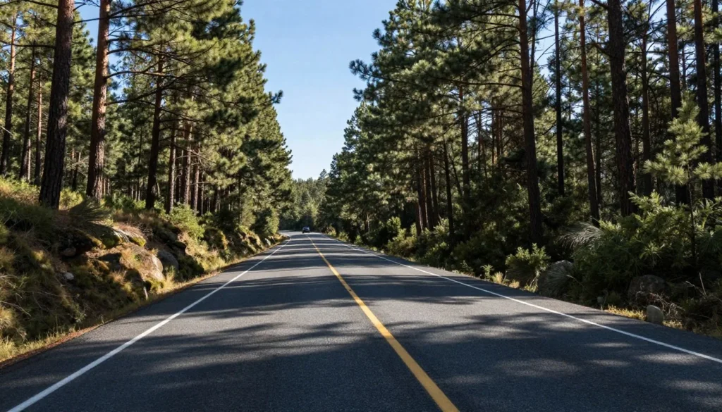 Well-maintained mountain road winding through Paunsaugunt Plateau forest Well-maintained mountain road winding through Paunsaugunt Plateau forest