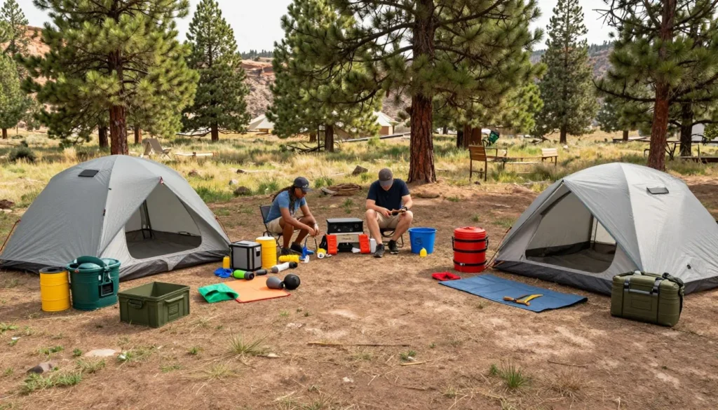 Well-prepared campers with organized gear at Pine Valley Well-prepared campers with organized gear at Pine Valley