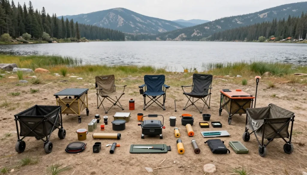 Well-prepared camping gear at Trinidad Lake Well-prepared camping gear at Trinidad Lake