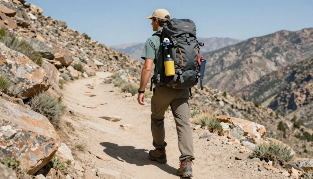 Well-prepared hiker with safety equipment on Nevada trail