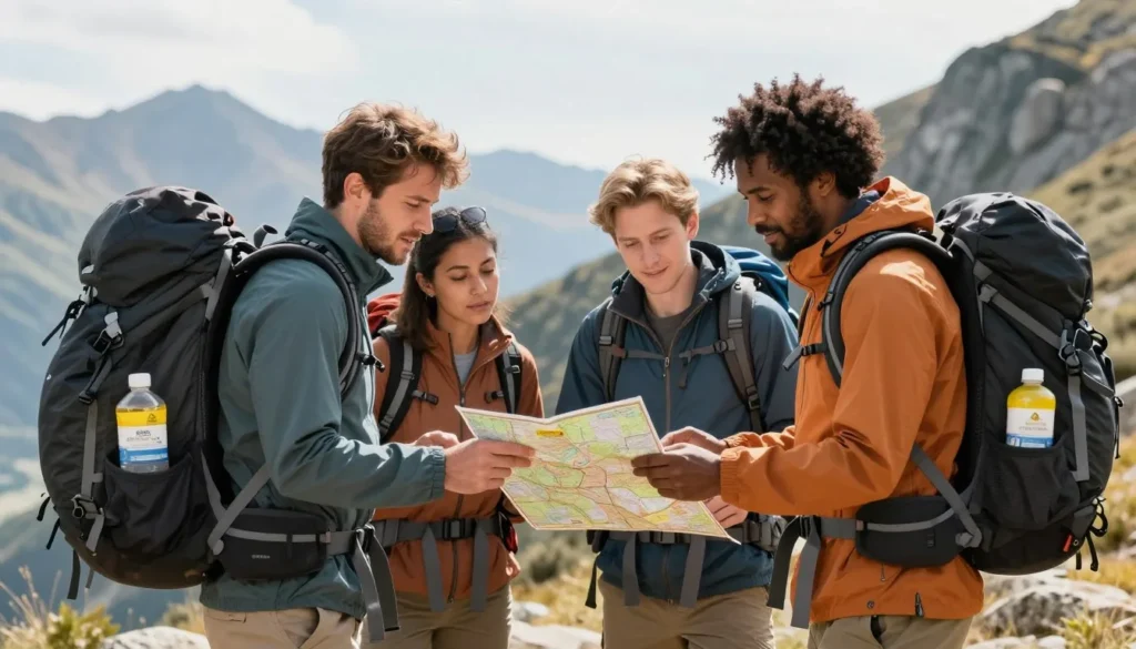Well-prepared hikers with proper safety gear Well-prepared hikers with proper safety gear