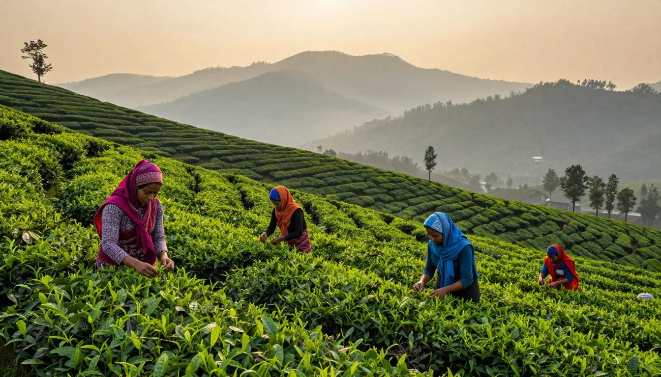 West Bengal travel guide showcasing Darjeeling tea gardens with rolling green hills