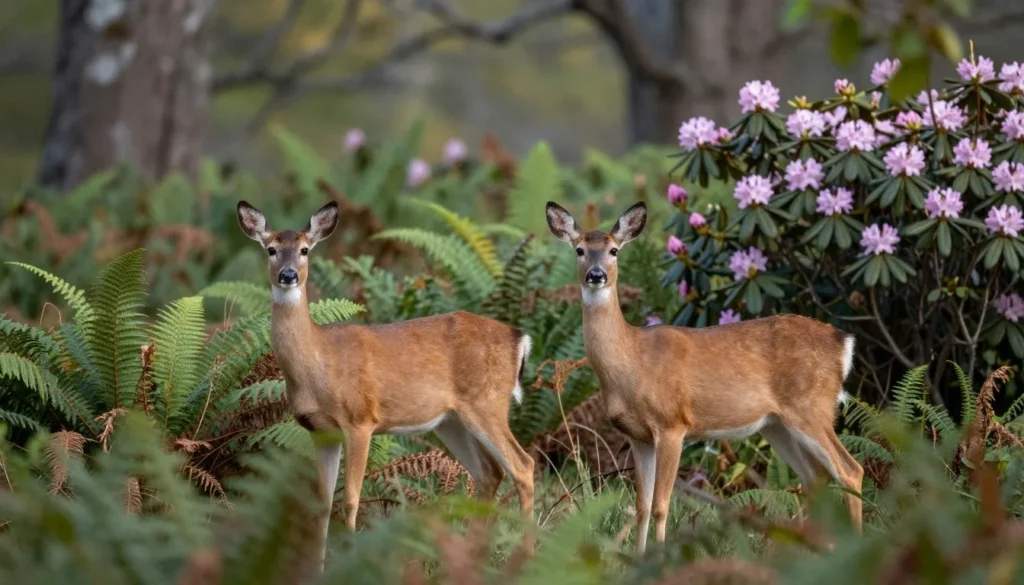 White-tailed deer in forest clearing at Gorges State Park White-tailed deer in forest clearing at Gorges State Park