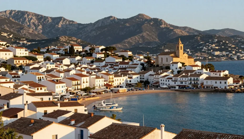 Whitewashed buildings of Cadaques cascading to the Mediterranean Sea