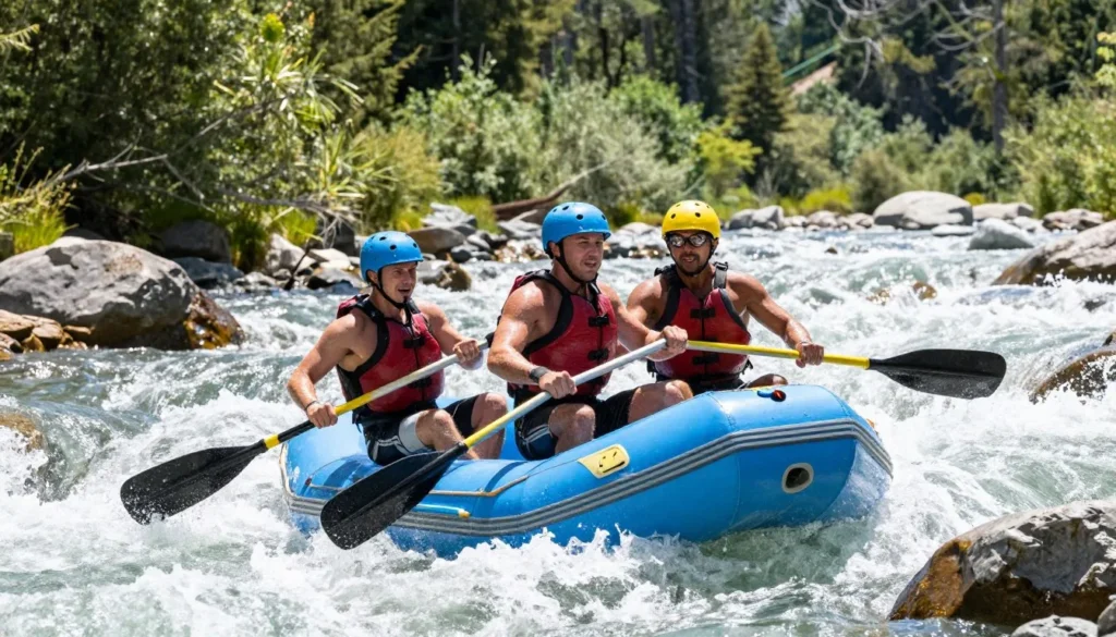 Whitewater rafting adventure on mountain river Whitewater rafting adventure on mountain river