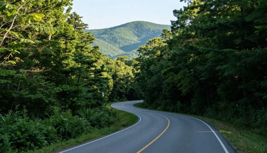Winding mountain road through Blue Ridge forests leading to Elk Knob State Park Winding mountain road through Blue Ridge forests leading to Elk Knob State Park