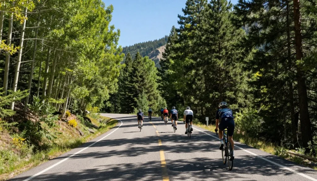 Winding mountain road through La Sal Mountains with aspen forest Winding mountain road through La Sal Mountains with aspen forest