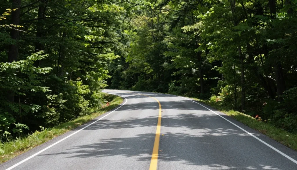 Winding mountain road through North Carolina Blue Ridge area near Little Switzerland Winding mountain road through North Carolina Blue Ridge area near Little Switzerland