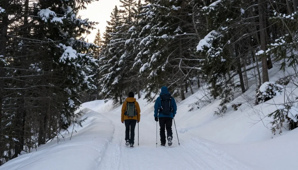 Winter hiking trail through snow-covered forest near Cataloochee Winter hiking trail through snow-covered forest near Cataloochee