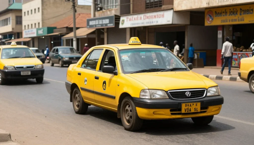 Yellow taxi cab on Yaounde city street