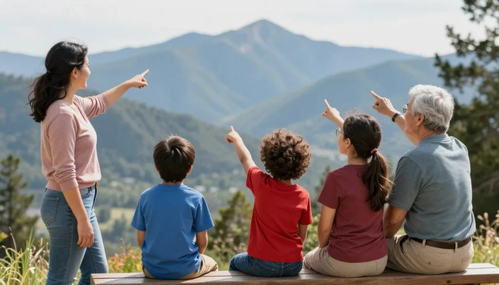 family enjoying mountain overlook view together family enjoying mountain overlook view together