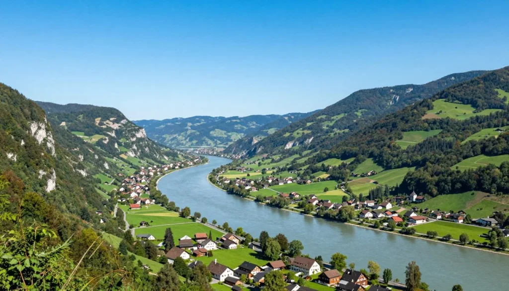 scenic view of Rhine Valley between Liechtenstein and Switzerland